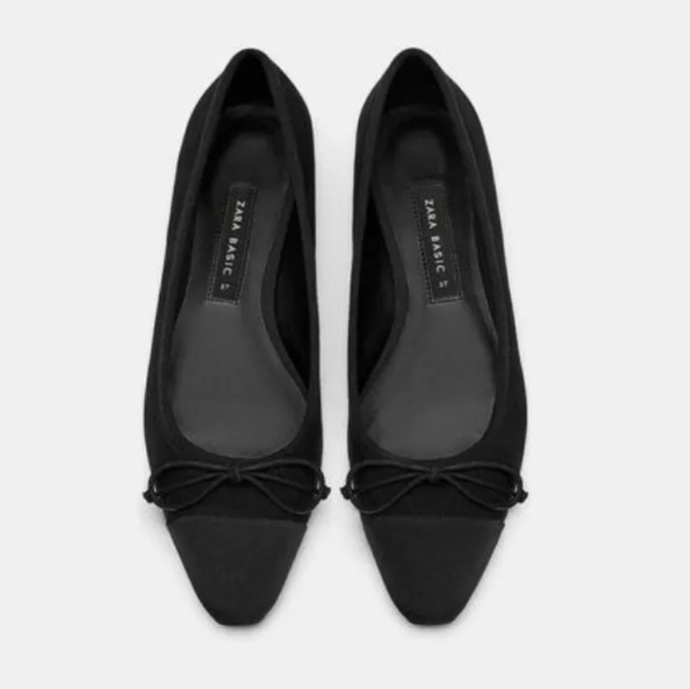 NWT Zara Captoe Almond Toe Bow Ballet Flats 8